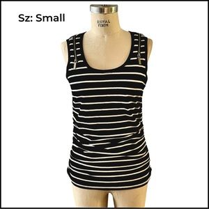 NWT- Andrea Jovine. Flattering Blk & Wht striped tank w/ side seam shirring.
